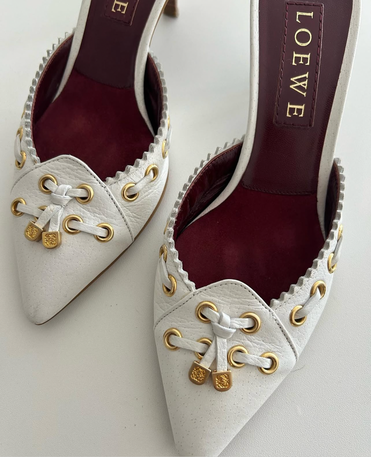 Loewe white leather mules