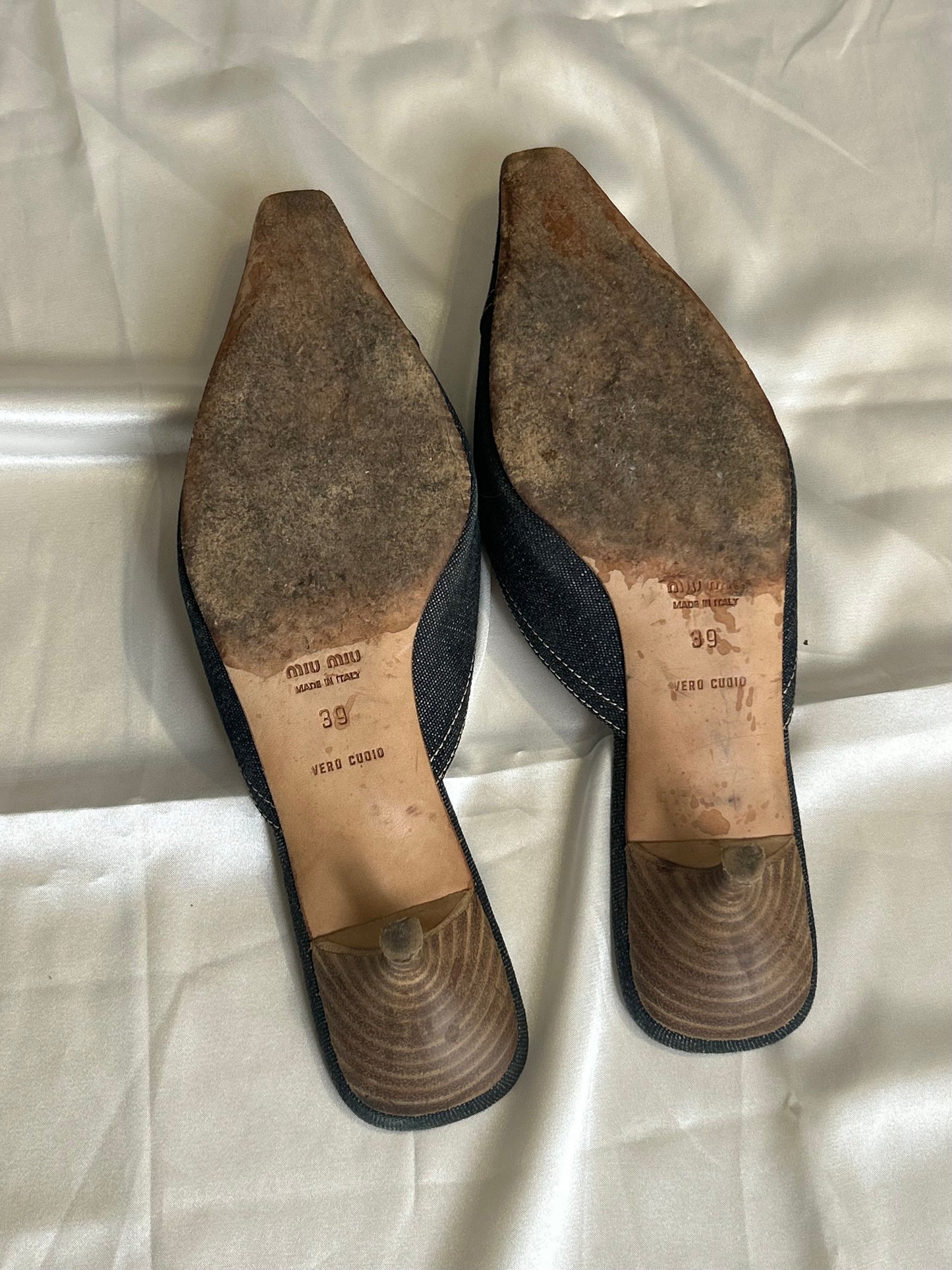 MiuMiu denim kitten heels 39EU