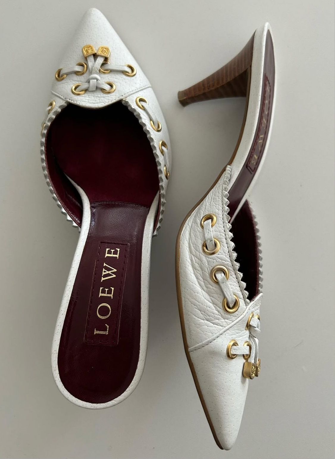 Loewe white leather mules