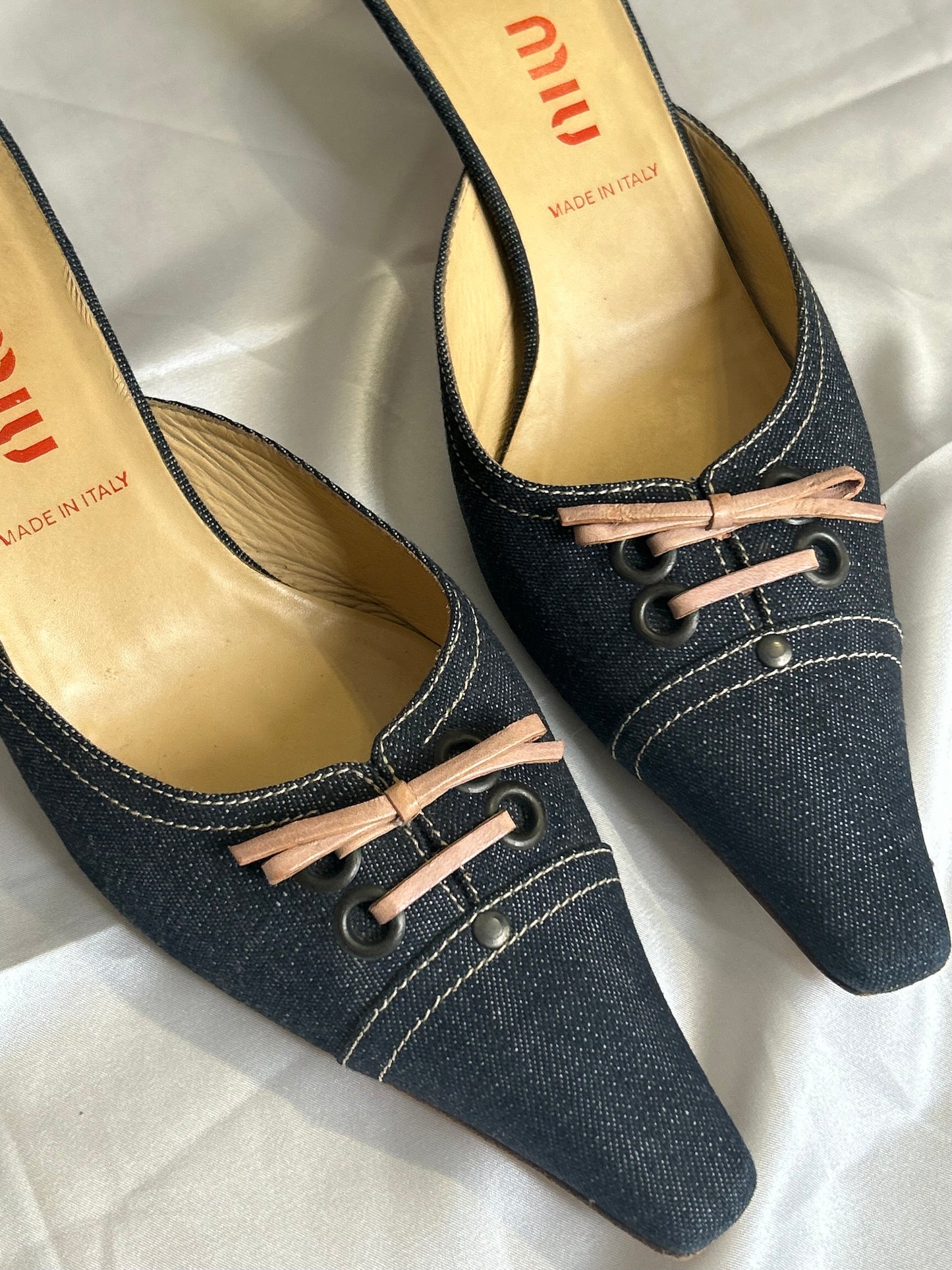 MiuMiu denim kitten heels 39EU