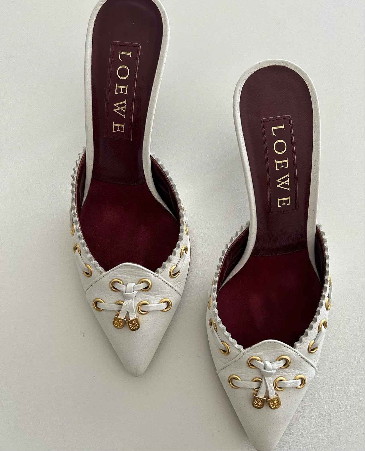 Loewe white leather mules