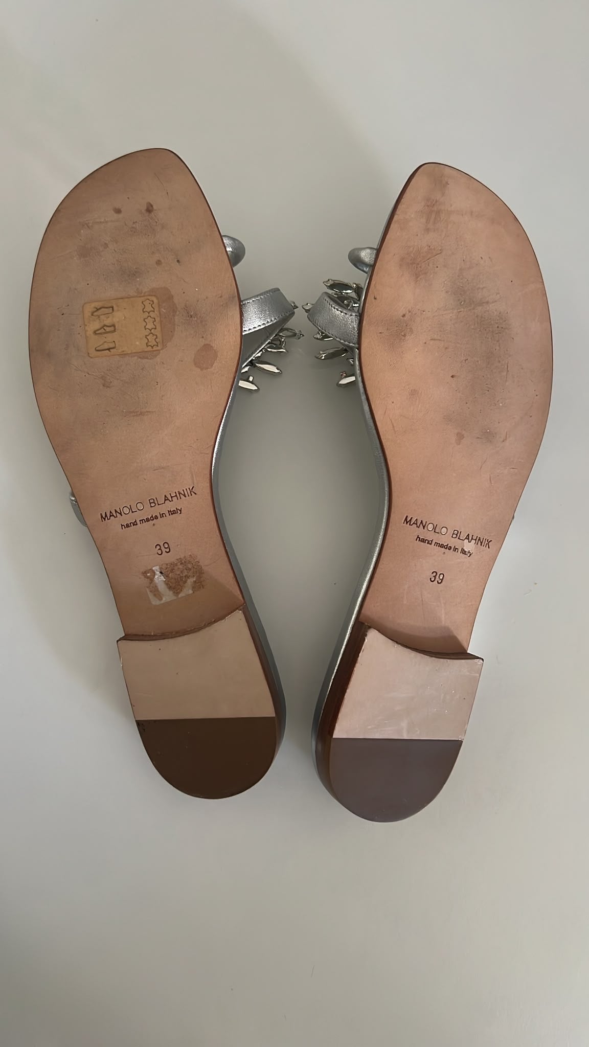 Manolo Blahnik silver crystal sandals EU39