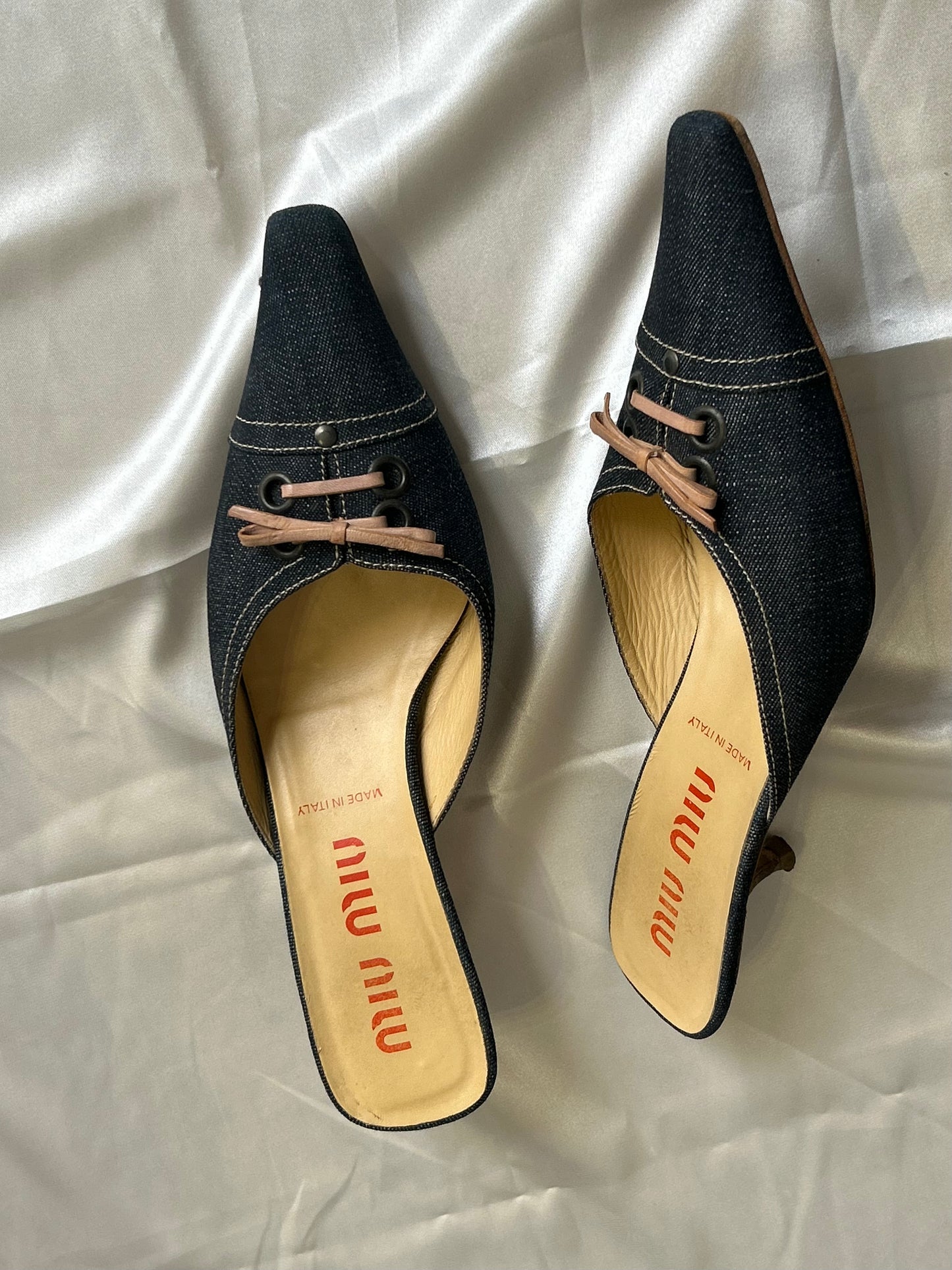 MiuMiu denim kitten heels 39EU