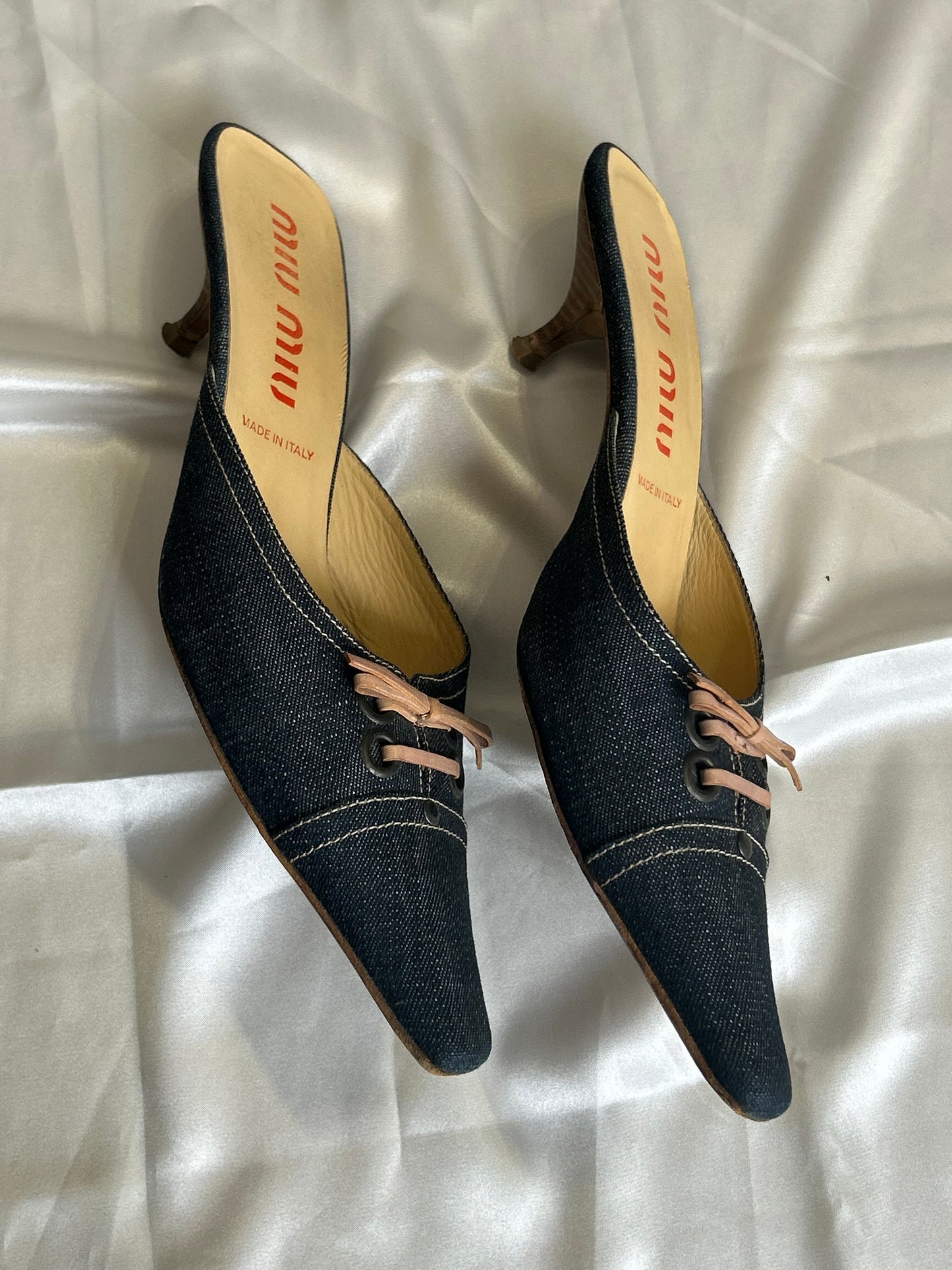 MiuMiu denim kitten heels 39EU