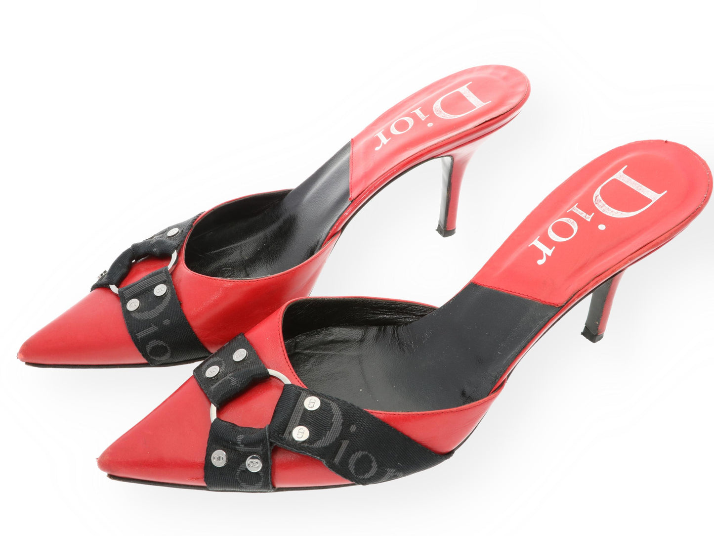 dior pre loved black ribbon mules