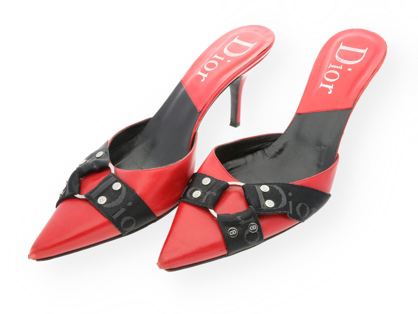 dior pre loved black ribbon mules
