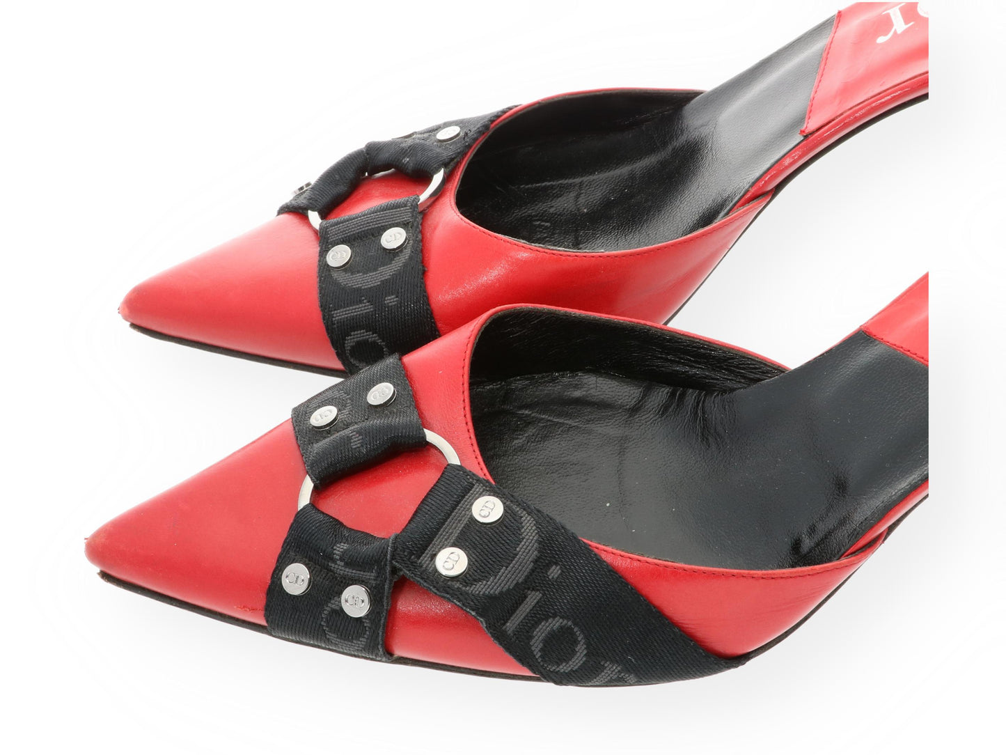 dior pre loved black ribbon mules