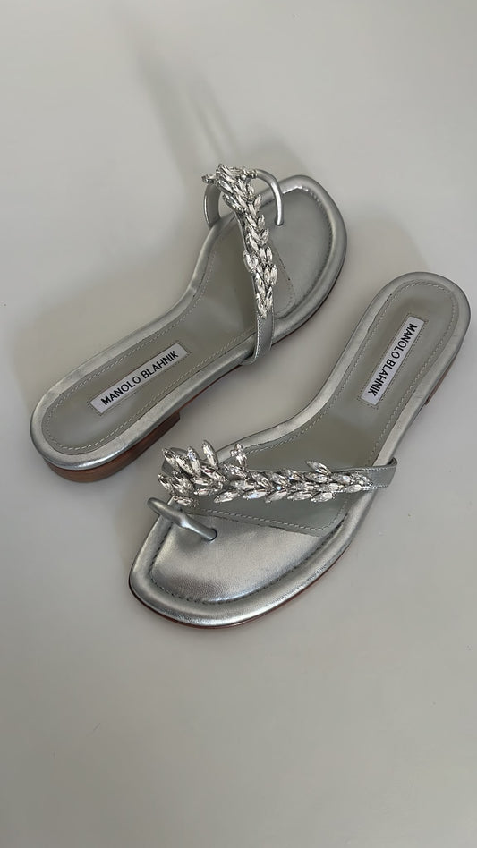 Manolo Blahnik silver crystal sandals EU39