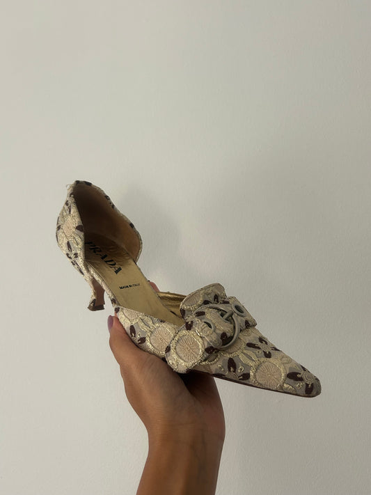 Prada gold brocade pumps EU39