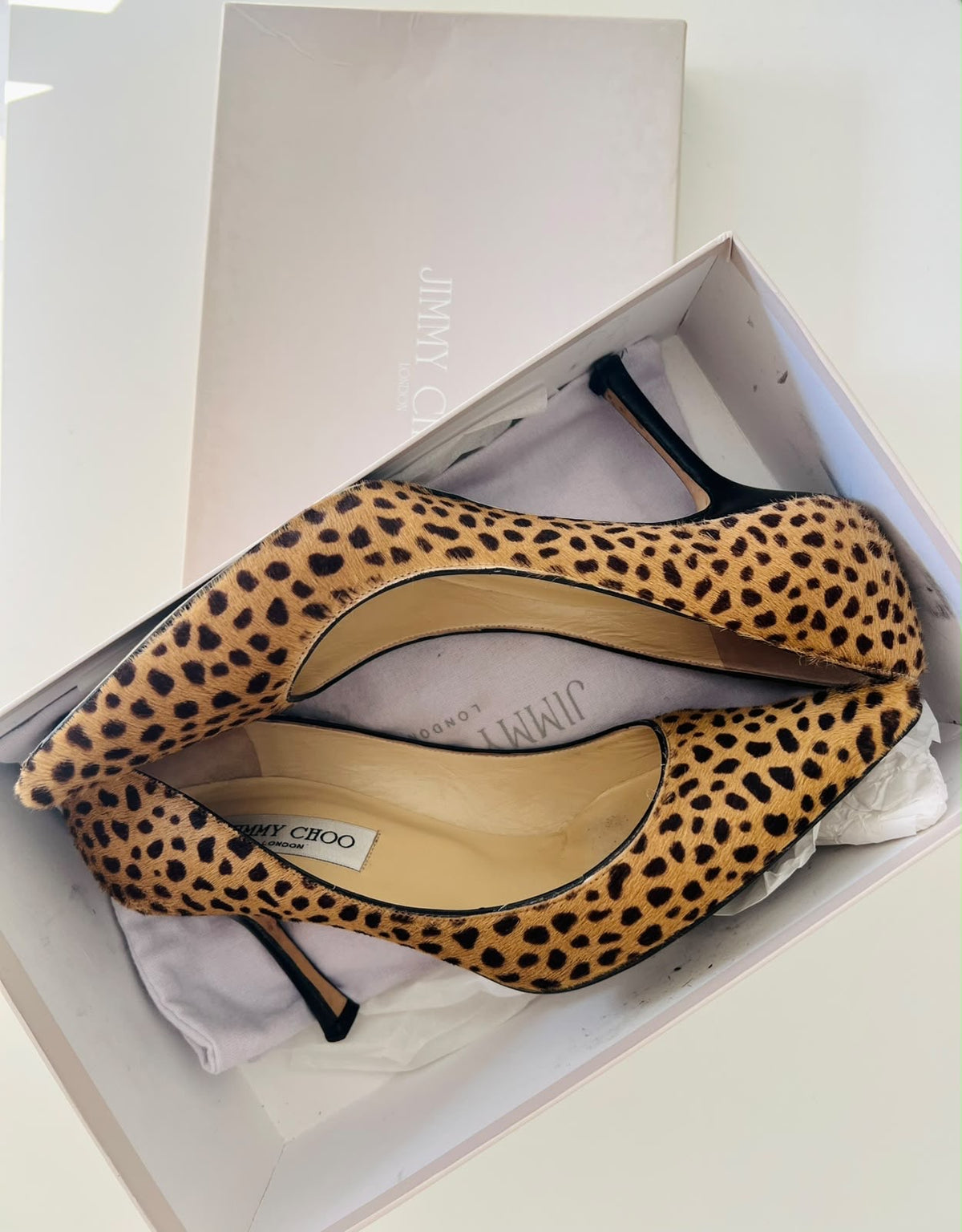 Jimmy Choo leopard print ponyhair heels EU38