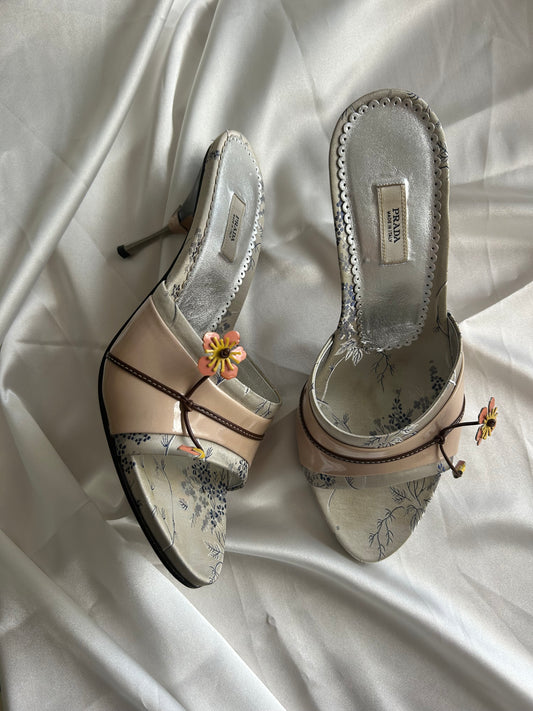 Prada oriental flower mules 38.5EU